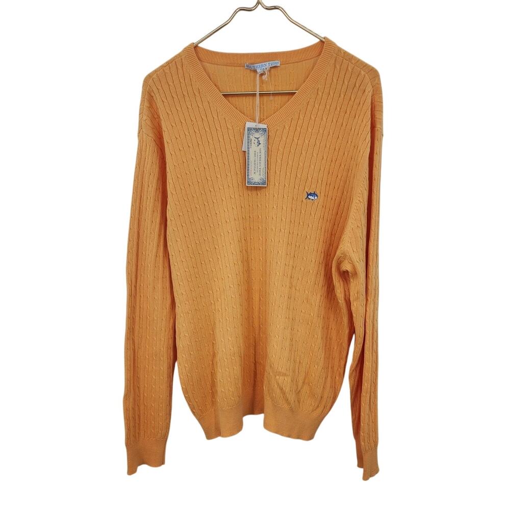 New NWT‎ Southern Tide Cable Knit V- Neck Sweater Size 2XL XXL Brass Screen